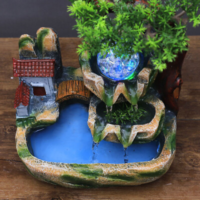 Tisch LED Wasserfallbrunnen Zimmerbrunnen Ornament mit Beleuchtung & Zerstäuber