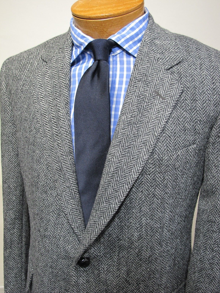Mr Ned Bespoke Hand Made Gray Herringbone Tweed Sport Coat 40 Portly