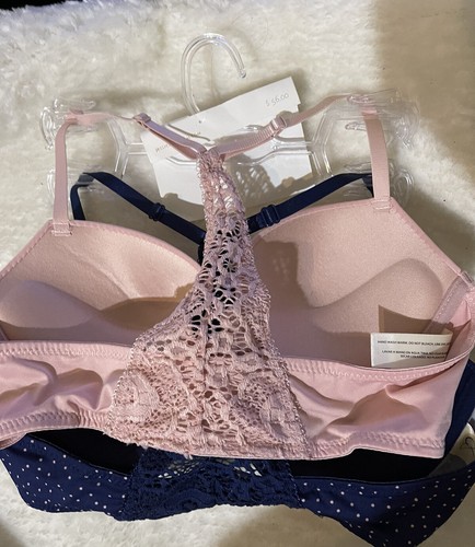 2 PACK JESSICA SIMPSON UNDERWIRE PUSH UP T-SHIRT Sz 34 C CUP BRA Pink/blue Dots - Picture 6 of 8