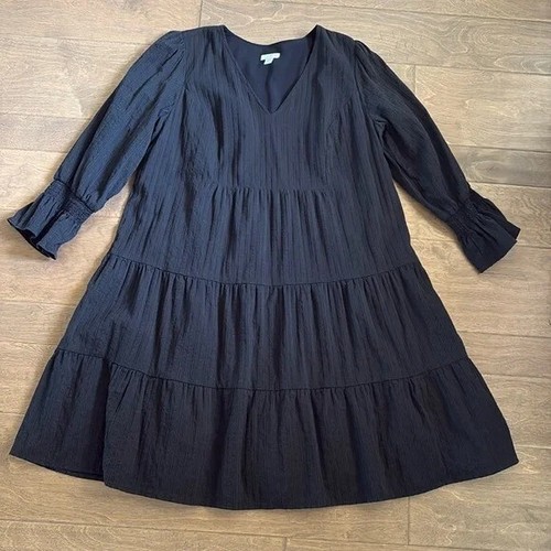 Vestido J Jill Talla XL Cuello en V Laglen Look OSCURO Forrado CottageCore En Niveles