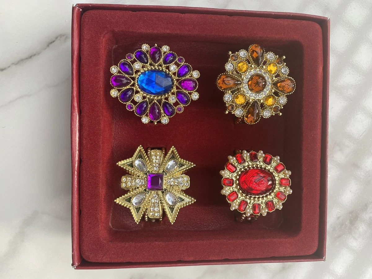 Bombay Company Gold Jeweled Napkin Rings Vintage NEW Sets a