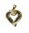 10k yellow gold .02ct SI2 H diamond heart sapphire pendant charm 3.1g estate  — photo 1