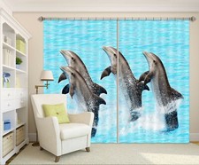 3D Dolphin Jumping ZHUA1625 Blockout Photo Curtain Fabric Window Zoe