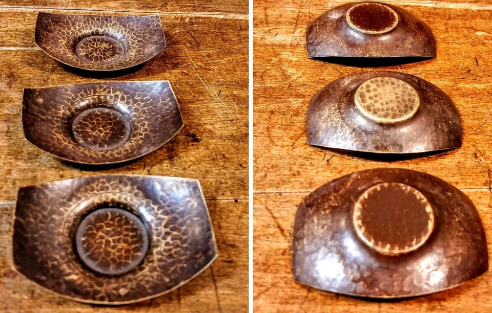 (3) Platillos de sake japoneses Chataku antiguos martillados de cobre/bronce Foto 2 de 4