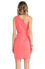 New Halston Heritage Mesh Inset One Shoulder Sheath Coral Dress Sz M