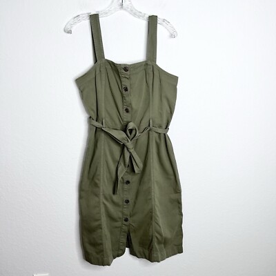 Gap Dress Women Medium Olive Green Apron Button Front Belted Sleeveless B7  | eBay