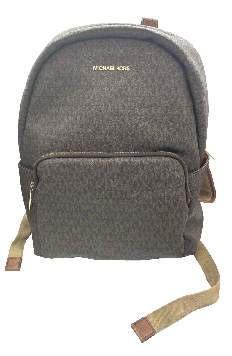 Michael Kors Erin Large Backpack Acorn Trim Brown Signature Logo