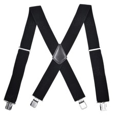 Mens Suspenders Heavy Duty 50mm Braces Biker Black Elastic Wide Adjustable
