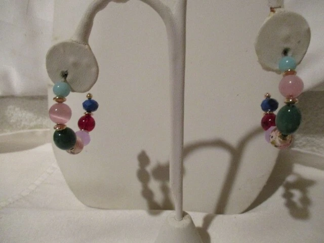 AVON Summer Brights Multi Hoop Earrings Multicolored Glass & Acrylic Beads - Image 4 of 4