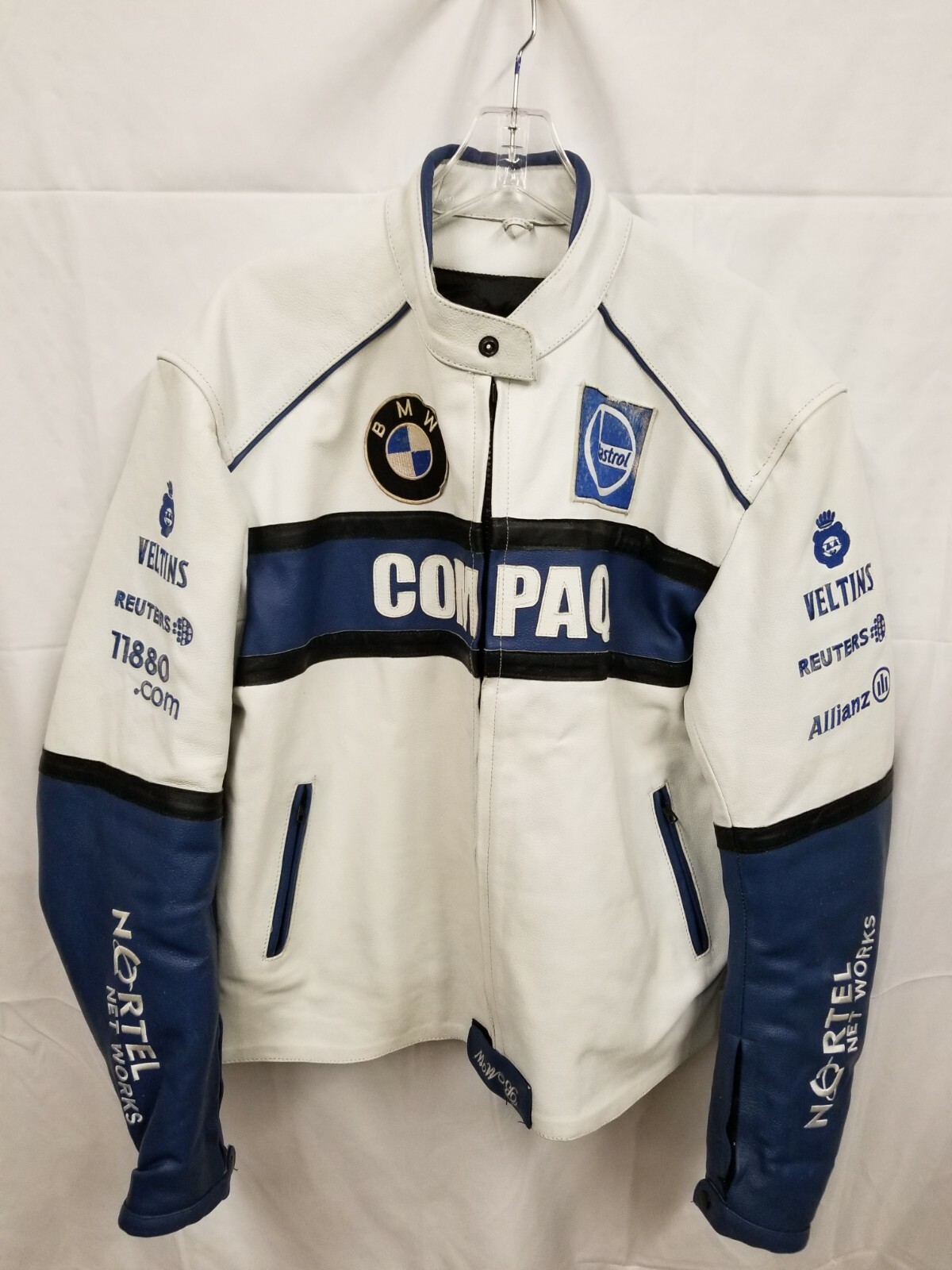 Vintage Men's Blue & White Compaq BMW Leather Racing