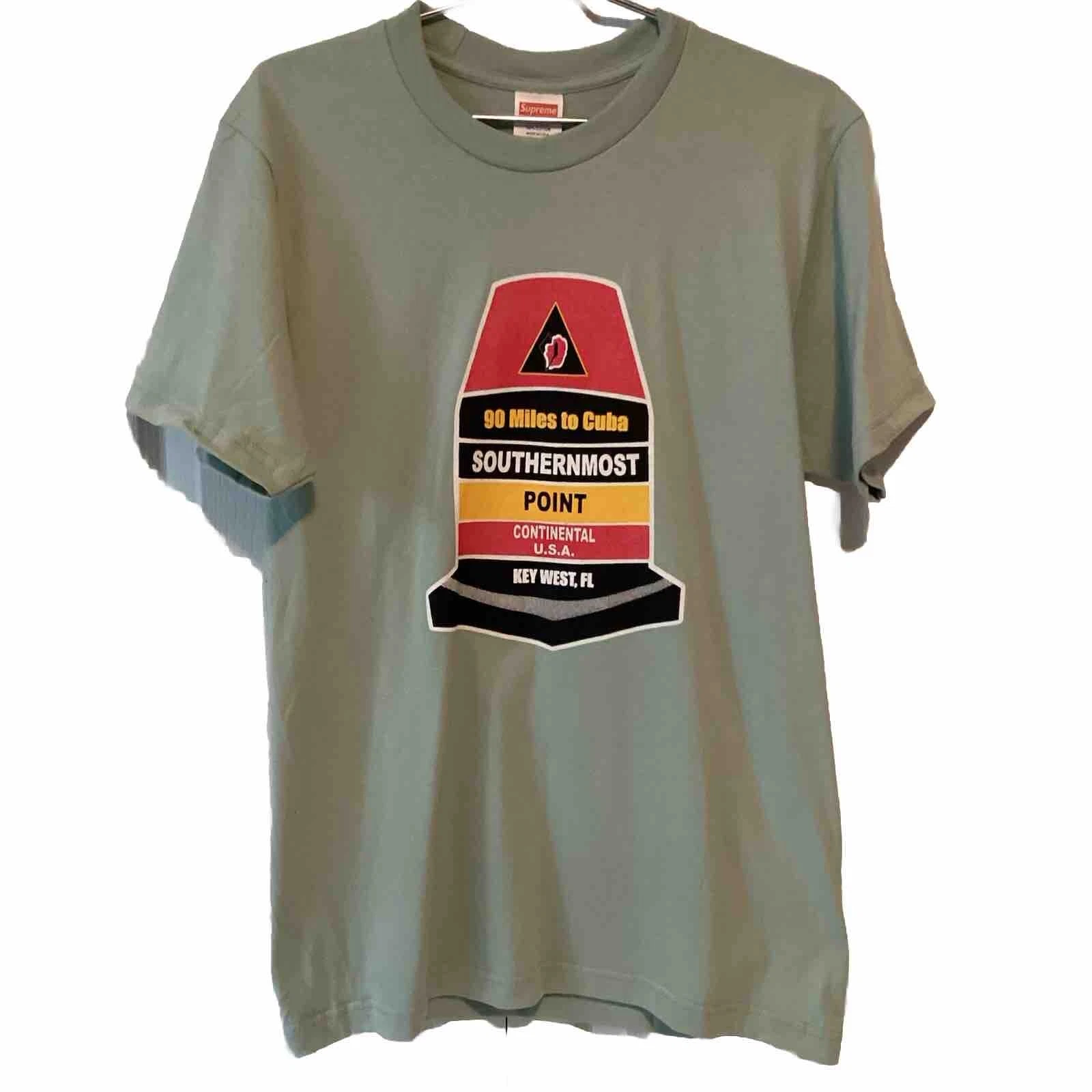 T shirt pull col rond manches courtes coton vert sauge Supreme homme taille Med