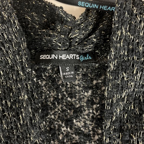 Sequin Hearts Big Girls Cardigan Sweater Black Gold Metallic SM Designer Brand - Picture 2 of 9