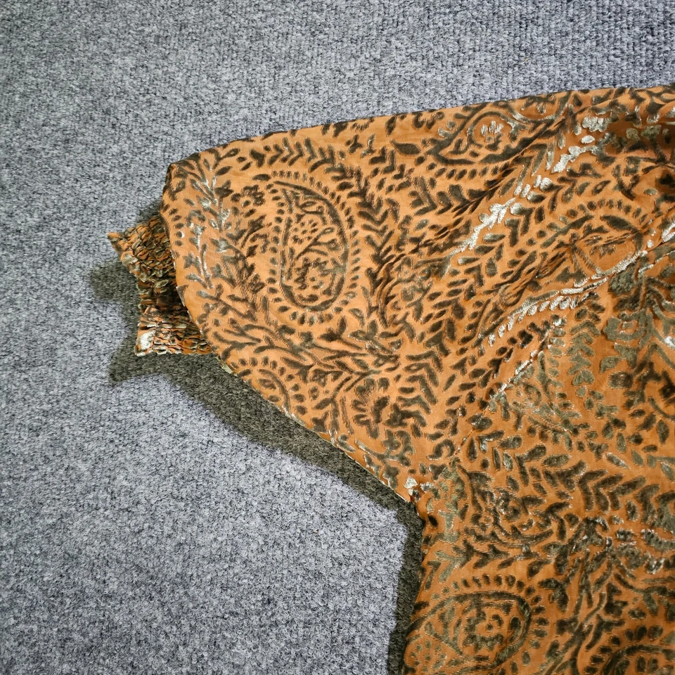 Camisa Top Mujer BB Dakota Mediana Verde Naranja Paisley Terciopelo Manga Corta Informal Foto 4 de 4