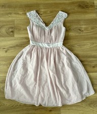 DOROTHY PERKINS Baby Pink Shiffon Embroidery Floral Diamante Party Dress Size 10