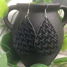 3  Silver-tone Embossed Leather Earring Set Drop Dangle New Free Ship A913