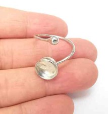 Shiny Silver Rod and Round Ring Setting, Cabochon Blank, Resin Bezel, Ring