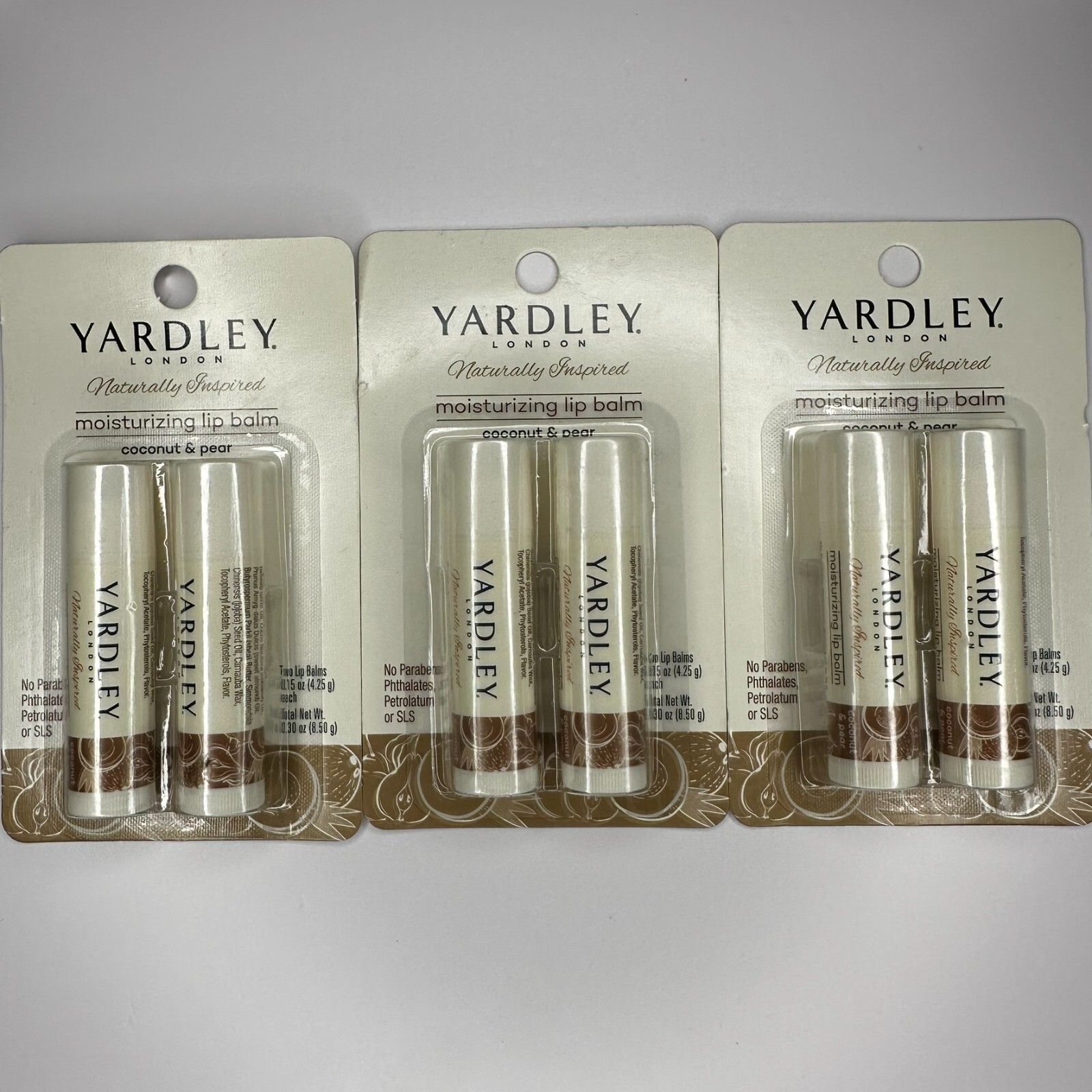 Yardley London Coconut & Pear Lip Balm 3 Pack Moisturizing Paraben Free