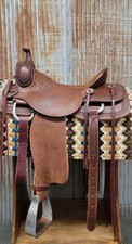 Western Brown Leather Roper Ranch Saddle with Strings 15",16", 17", 18",