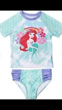 Little Mermaid Ariel Toddler girls rash guard swimsuit 2piece UPF 50 Size 2T