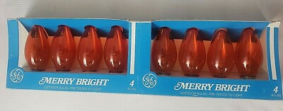 Vintage GE Merry Bright Orange/Red Outdoor Bulb Set C9-MB 7watt 8-Pack New