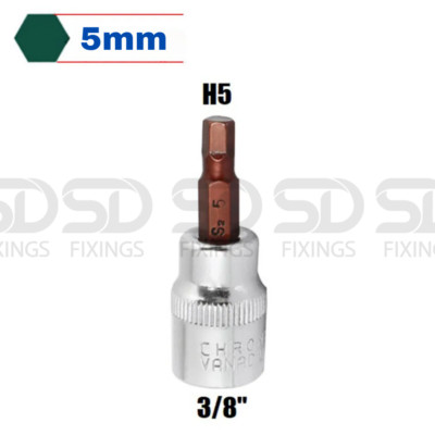 3/8'' CR-V Vierkant Steckschlüssel, S2 Stahl Sechskant Innensechskant Steckschlüssel Bit 5 mm