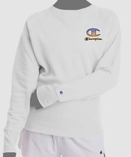  51 Champion Women's White Powerblend Fleece Logo Sweatshirt Sweater Size XS