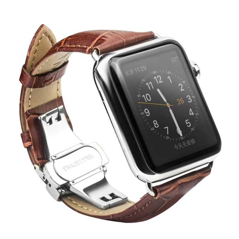 Armband für Apple Watch 42mm/44mm/45mm Leder Band Series 7/6/SE/5/4/3/2/1 Braun