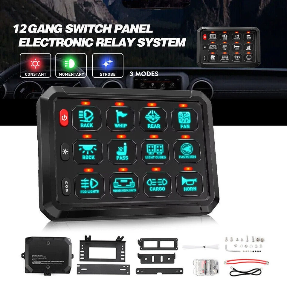 12 Gang LED Schaltpanel für Auto Boot Schalter Schalttafel Voltmeter USB 12V 24V - Bild 4 von 4