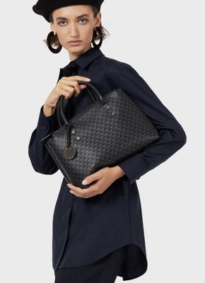 Emporio Armani Y3D144-YMV0I Monogram Print Black Tote Bag (large) - EUC