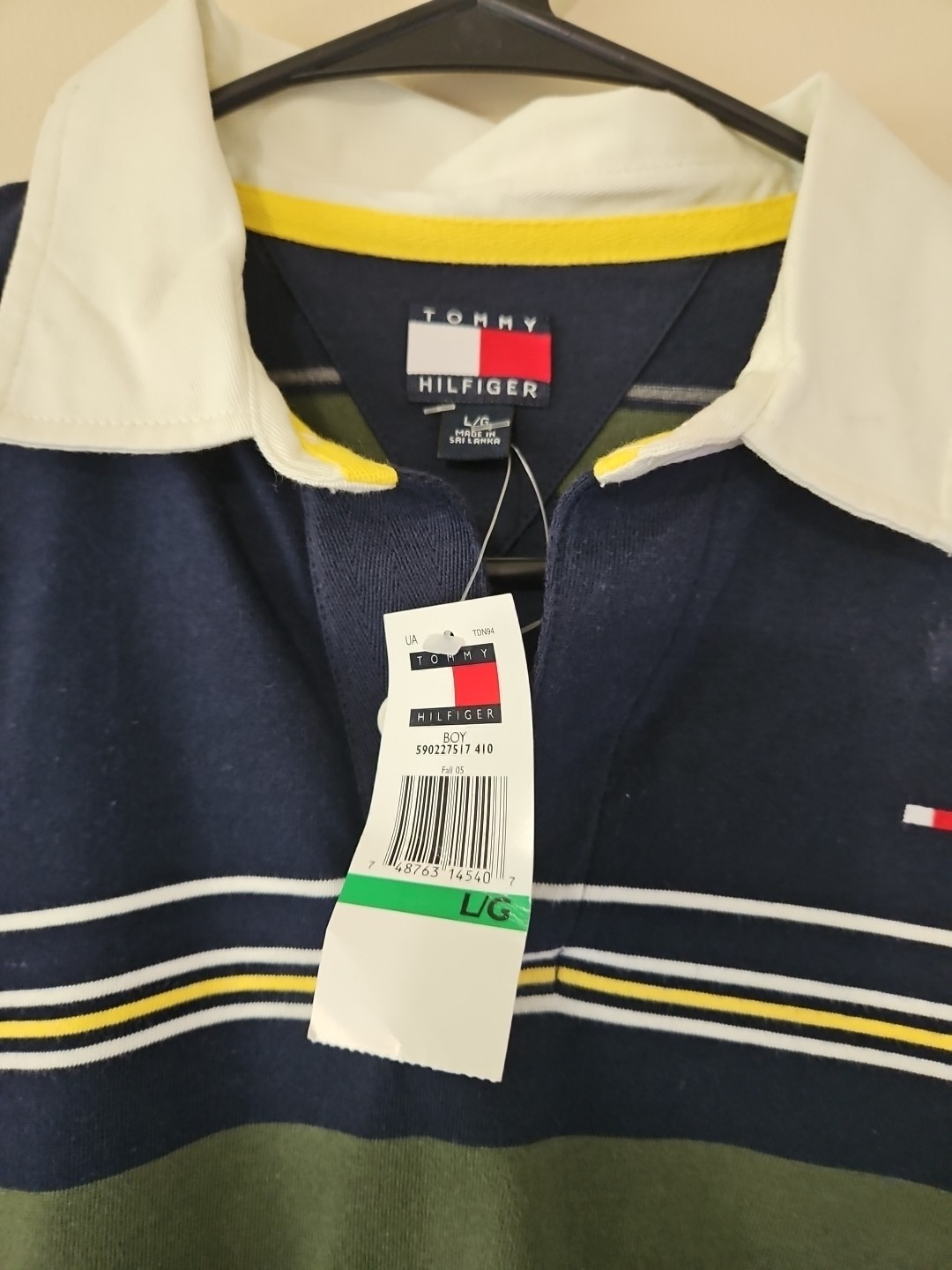 Vintage New W/ Tags Y2K Tommy Hilfiger Long Sleeve Striped Rugby Polo Shirt Sz L