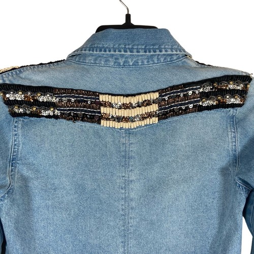 Miss Me Denim Embellished Sequin Beaded Long Sleeve Shirt Women Small Country - Picture 5 of 11