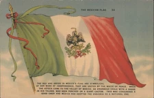 Mexico Mexican Flag with Eagle & Snake Insignia,Symbolism Tichnor Postcard