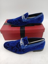 Amali Throne-052 Shoes Mens Size 10.5 Royal Blue Velvet Loafers Dress Formal