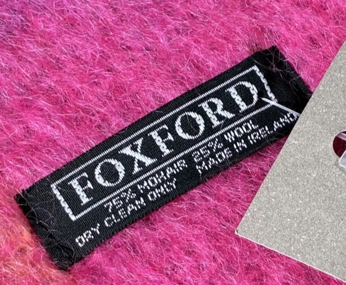 Cachecol xadrez vintage Foxford Mohair lã década de 1970 rosa laranja 58”x 8,5” Irlanda - Imagem 4 de 4