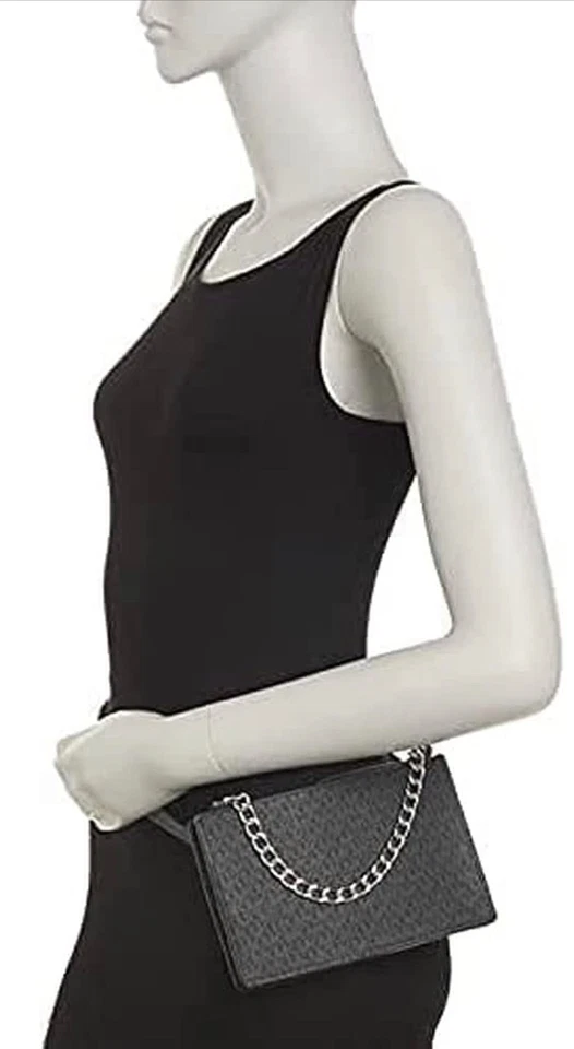Bolso Cinturón Michael Kors Plateado Grueso Tirar Cadena Negro Multi MK Logo Cintura Paquete Nuevo con Etiquetas Foto 3 de 4