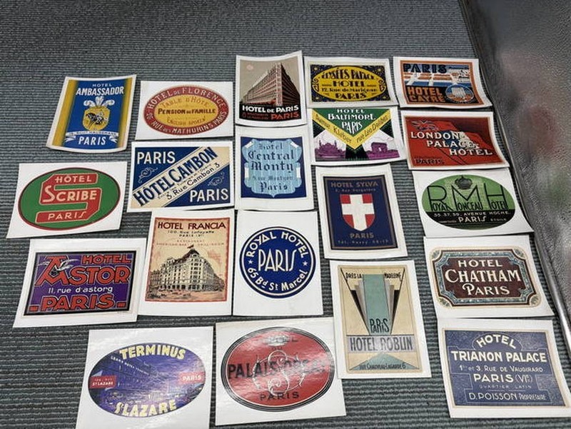 VINTAGE 20 ORIGINAL PARIS VARIOUS SITES LUGGAGE LABELS