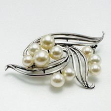 MIKIMOTO Pearl Silver Brooch 10 Beads AkoyaJewelry
