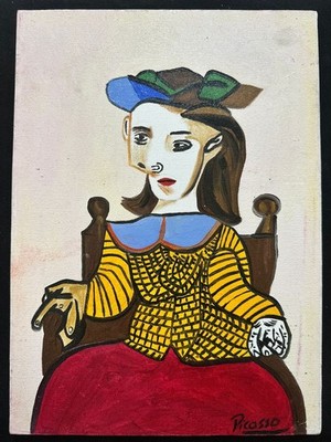 pablo picasso painting  oil on canvas signed stamped vintage 0.25 x 0.35 m