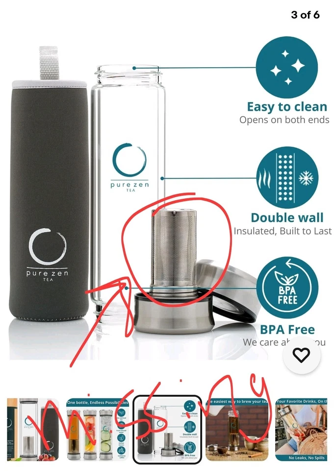 Vaso con infusor - Taza de té de viaje de vidrio de doble pared con acero inoxidable  Foto 4 de 4