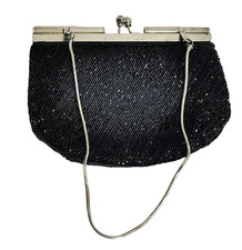 La Regale Women's Beaded Evening Bag Black Clutch Purse Vintage Formal