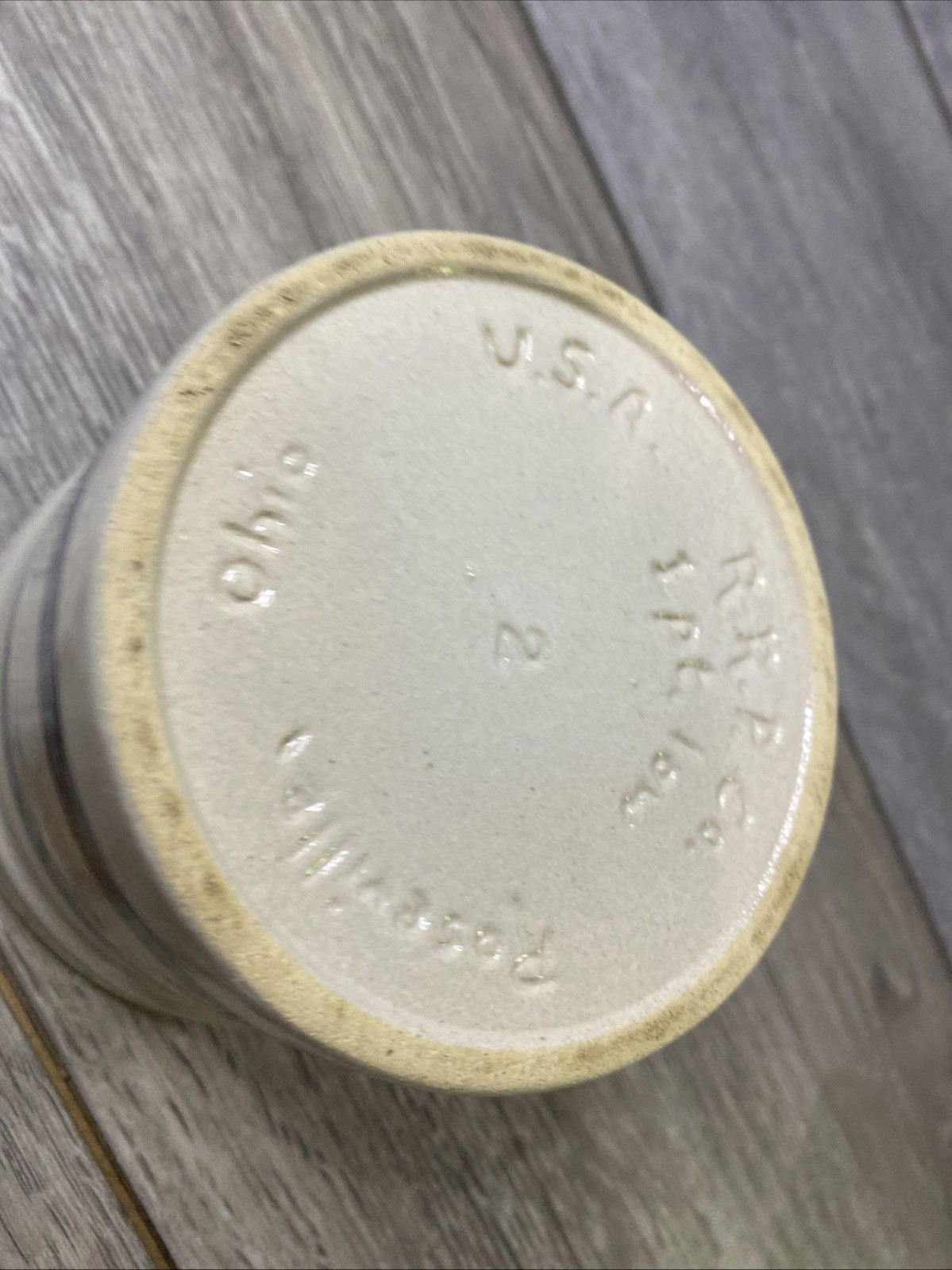 Robinson Ransbottom Pottery Roseville Ohio Crock 1 Pint Blue Stripe Stoneware