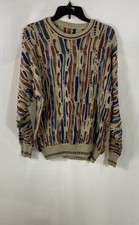 Vintage 90s 3D Knit Textured Multi-Color Abstract Grandpa Sweater Sz M