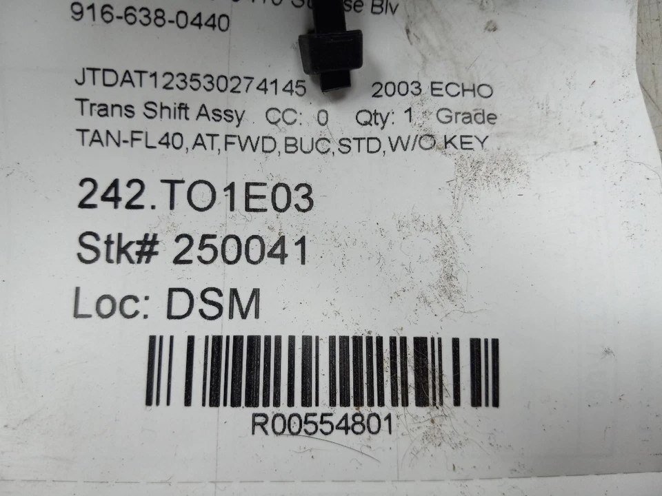 03 TOYOTA ECHO TRANSMISSION SHIFT WITHOUT KEY - Image 4 of 4