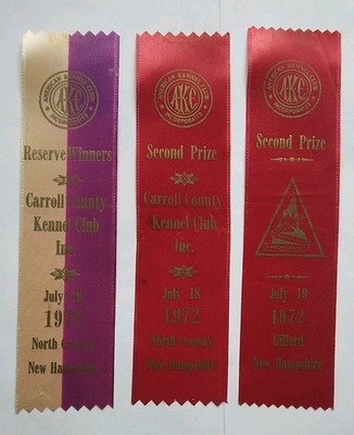 AKC New Hampshire Carrol County & Lakes Region Kennel Club 1972, Three Ribbons,