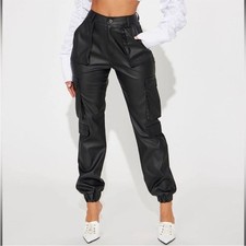 Fashion Nova Black Faux Leather Cargo Joggers Size 1X