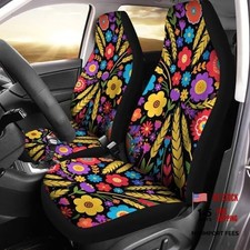 Boho Hippie Floral Car Seat Covers - 2 Pcs - Elastic - Colorful Floral
