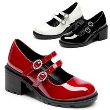 Girls Uniform Loafers Platform Chunky Heels Double Straps Mary Jane Dress Shoes