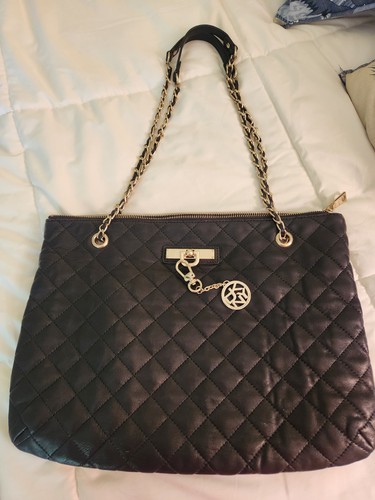 DKNY Quilted Black Lambskin Leather Shoulderbag, 15"X10" (Exquisite!)