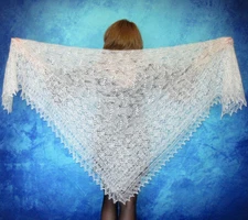 White Russian Orenburg embroidered shawl, Bridal cape, Wool wrap, Kerchief,Scarf