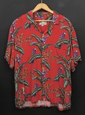 VTG Paradise Found Red Floral Magnum PI Parrot Hawaiian Shirt Made in USA sz XL